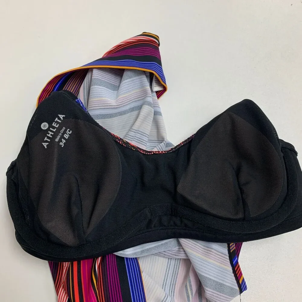 Athleta Capri Stripe Blousy Tankini Womens 34 B/C Shelf Bra Padded Strappy Back